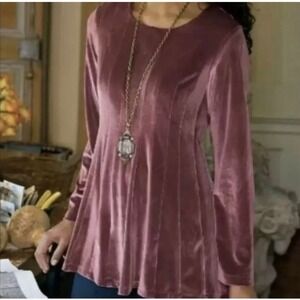 Soft Surroundings Women's Top XS Bella Rosa Velvet Tunic Dusty Rose Long Sleeve